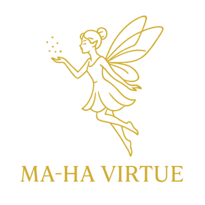 The MAHA VIRTUE logo features a delicate whimsical fairy motif that captures the magic and mystery behind the brands story The fairy crafted with graceful lines and soft curves symbolizes enchantment transformation and the subtle power of natures fin